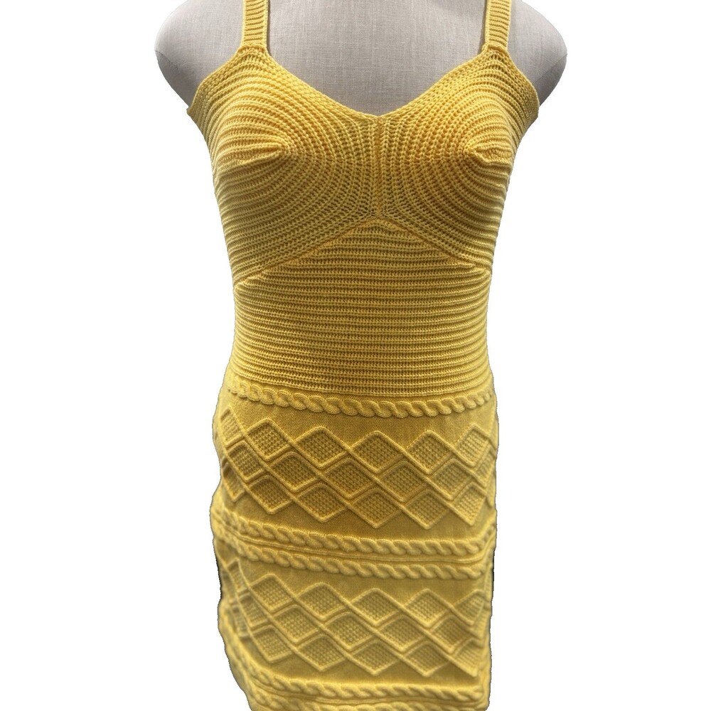 MICAS XL Knitted Yellow Spaghetti Strap Short Dress